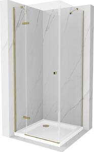 Mexen Roma, sprchovací kút 70 (dvere) x 70 (stena) cm, 6mm číre sklo, zlatý profil + slim sprchová vanička 5cm, 854-070-070-50-00-4010