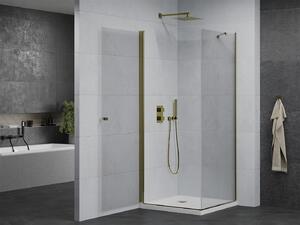 Mexen Pretoria sprchovací kút 90 x 90 cm, 6mm sklo, zlatý profil-číre sklo + slim sprchová vanička 5cm, 852-090-090-50-00-4010