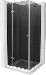 Mexen Roma, sprchový kút s krídlovými dverami 80 (dvere) x 80 (stena) cm, 6mm šedé sklo, chrómový profil + slim sprchová vanička biela + chrómový sifón, 854-080-080-01-40-4010