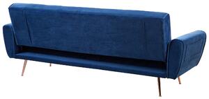 Rozkladacia pohovka modrá zamatová 3 -miestna kovové nohy čalúnená moderná