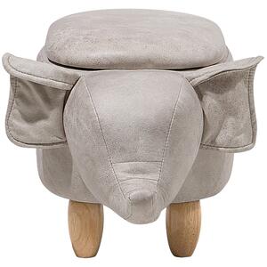 Zvieracia stolička slon s úložným priestorom sivá umelá koža drevené nohy