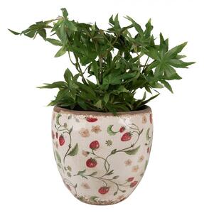 Béžový keramický obal na kvetináč s jahôdkami Wild Strawberries L - Ø 18*18cm - Clayre & Eef