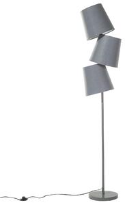 Stojaca lampa sivý kov 164 cm 3 látkové tienidlo dlhý kábel s vypínačom v retro dizajne