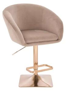 LuxuryForm DESIGN Barová stolička VENICE VELUR na zlatej hranatej podstave - latte