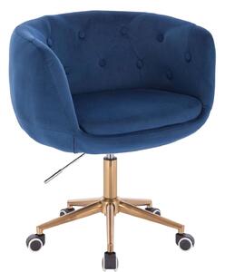 LuxuryForm DESIGN Kreslo MONTANA VELUR na zlatej podstave s kolieskami - modré