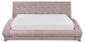 Posteľ ružová zamatová EU king 160x200 cm oblúkový rám rošt prešívané čelo postele