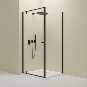 Erga Sydney, sprchový kút s 1-krídlovými dverami 80(dvere) x 80(stena) x 195 cm, 6mm číre sklo, čierny profil, ERG-V02-SYDNEY-D080G080-BK