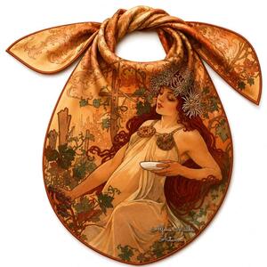 PAOLA RIVELLI Šatka, 90x90 cm Alfons Mucha Štyri ročné obdobia Jeseň (Krásna šatka v originálnom darčekovom baleni z úplne novej kolekcie The Divine Collection značky Paola Rivelli. - Uvádzacia zľava -28%. Nenechajte si ujsť!)