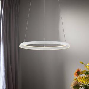 LED závesné svietidlo QUILLO, biele, Ø 60 cm, kov, Switchdim, Biela / opálová, Obývacia izba / jedáleň, Hliník, Moderný, Závesné svietidlo