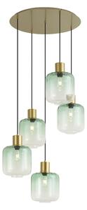Hotelová elegantná závesná lampa mosadzná s modrým a zeleným sklom 5-svetiel - Qara