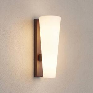 Lucande Vonkajšie nástenné svietidlo Jovra, cortenová oceľ, výška 32 cm, Biela / opálová, Sklo, Moderný, Nástenné svietidlo