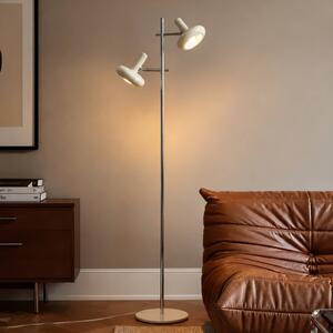 Lindby Stojacia lampa Dylan, 2-pl., chróm/béžová, 150 cm, E14, Krémová / jantárovo žltá, Obývacia izba / jedáleň, kov, Vintage, Stojaca lampa