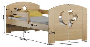 Drevená detská posteľ Stars - Moon DP 021 Certifikát 180 x 80 cm Jelša Trvalá zábrana Tyrkysová