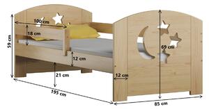 Drevená detská posteľ Stars - Moon DP 021 Certifikát 180 x 80 cm Jelša Trvalá zábrana Tyrkysová