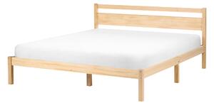 Posteľ svetlohnedá borovicové drevo 140 x 200 cm s čelom a lamelovým roštom minimalistický škandinávsky štýl spálňa