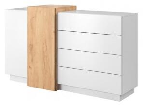 Komoda Duras (2x dvere, 4x zásuvka, lamino, biela/hnedá)