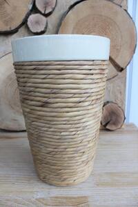 Svetlohnedá keramická váza s ratanom 28cm