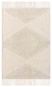 Koberec rohožka béžový bavlna 60 x 90 cm dekoratívny boho štýl obývačka detská izba