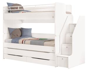 Cilek Poschodová posteľ White pre 3 deti 90x200 cm s úložným priestorom (schody)