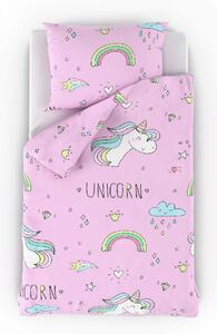 Bavlnené obliečky do detskej postieľky Unicorn rúžový 90x135/45x60 cm