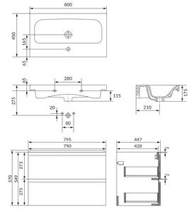 Cersanit Moduo SET, závesná skrinka 80x45x57 cm + umývadlo 80cm, antracitová matná, S801-473-DSM