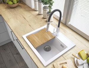 Sink Quality Ferrum New 8010, 1-komorový granitový drez 800x500x210 mm + chrómový sifón, biela, SKQ-FER.8010.WH.X