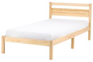 Posteľ svetlohnedá borovicové drevo 90 x 200 cm s čelom a lamelovým roštom minimalistický škandinávsky štýl spálňa