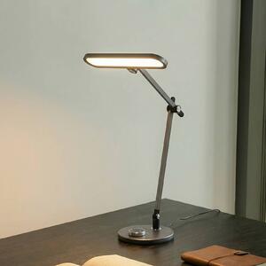 Stolná LED lampa Lindby Elvir, sivá, hliník, výška 53 cm,, Hliník / sivá / zinok, Obývacia izba / jedáleň, Hliník, Moderný, Stojacie svietidlo