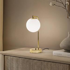 Stolová lampa Rico, sklo/kov, zlatá/biela, výška 36 cm, Mosadz / zlato, Obývacia izba / jedáleň, kov, Moderný, Guľa