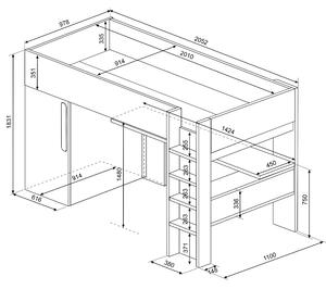 Poschodová posteľ so skriňou a stolom EMMET V pínia cascina/biela, 90x200 cm