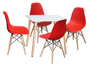 Jedálenský stôl 80x80 UNO biely + 4 stoličky UNO červené