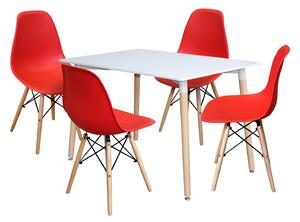 Idea Jedálenský stôl 120x80 UNO biely + 4 stoličky UNO červené