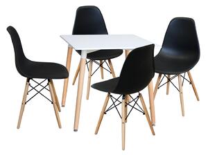 Jedálenský stôl 80x80 UNO biely + 4 stoličky UNO čierne