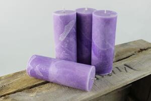 Fialové sviečky v mramorovom dizajne 15cm 4ks