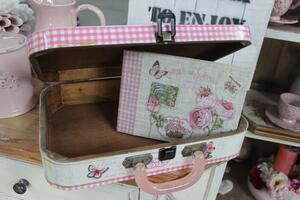 Ružovo krémový drevený dekoračný kufrík 35cm
