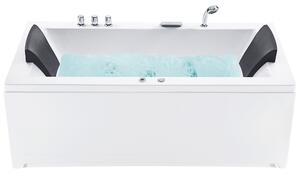 Vírivá vaňa biela sanitárny akrylát 183 x 90 cm ľavostranná s masážnymi tryskami a LED svetlami pre 2 osoby