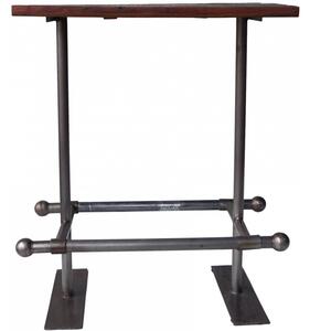 Vysoký kaviarenský / barový stôl, rustikálna drevená stolová doska a železný rám