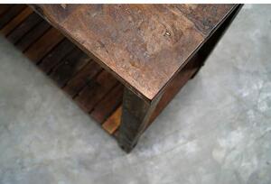 Veľký rustikálny drevený stôl s jednou poličkou