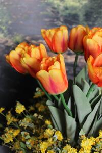 Oranžový umelý tulipán s listami 67cm 1ks