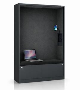 Skriňa so sedadlom a zónou ticha SALLY MentalBox, antracitová konštrukcia, čierne sedadlo, 1850 x 1150 x 400 mm
