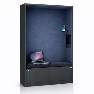 Skriňa so sedadlom a zónou ticha SALLY MentalBox, antracitová konštrukcia, tmavomodré sedadlo, 1850 x 1150 x 400 mm
