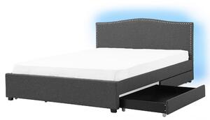 Posteľ s úložným priestorom sivá látkové čalúnenie 160 x 200 cm čelo s lemovaním farebné LED osvetlenie s roštom klasický štýl