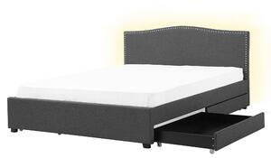 Posteľ s úložným priestorom sivá látkové čalúnenie 160 x 200 cm čelo s lemovaním biele LED osvetlenie s roštom klasický štýl