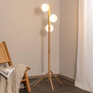 Stojacia lampa Estera, opálové sklo, drevený rám, 132 cm, 3 svetlá