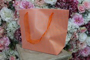 Oranžová károvaná darčeková taška 31cm