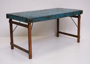 Originálny starý jedálenský stôl - modrá povrchová úprava