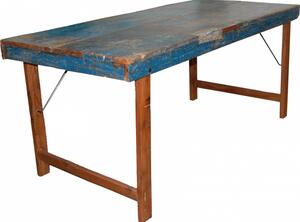 Originálny starý jedálenský stôl - modrá povrchová úprava