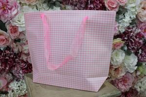 Ružová károvaná darčeková taška 31cm