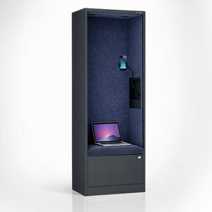 Skriňa so sedadlom a zónou ticha SALLY MentalBox, antracitová konštrukcia, tmavomodré sedadlo, 1850 x 600 x 400 mm