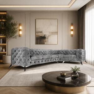 ROHOVÁ SEDAČKA CHESTERFIELD LARISSA PRAVÁ - ĽAVÁ SIVÁ SEMIŠOVÁ LÁTKA 323 X 204 cm
